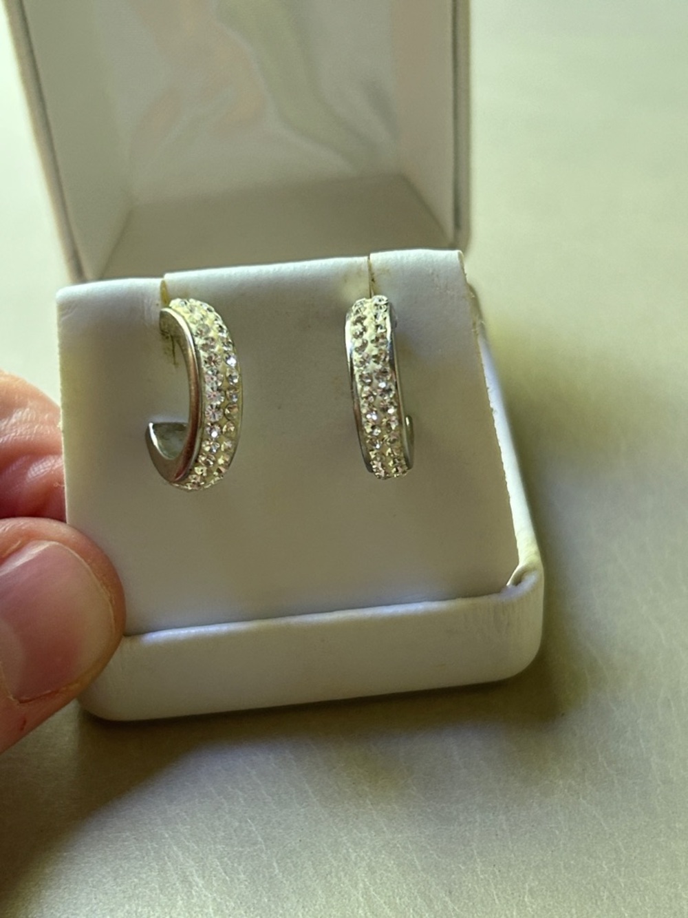Crystal Pavé Silver-Tone Huggie Hoop Earrings ( 925 Sterling Silver)
